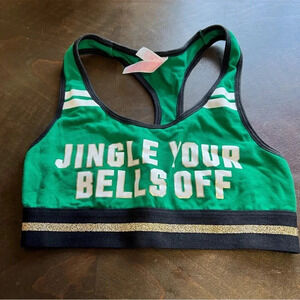 Victoria's Secret Jingle Your Bells Off Sports Bra Crop Top Green Gold Holiday